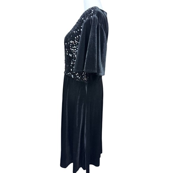 NEW Meetjen Black Velvet Sequin Top Flutter Sleeve Midi Holiday Parties Dress - Picture 6 of 11